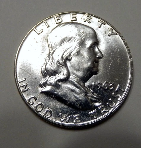 $3.50 UNDER SPOT  VALUE ~  1963 D Franklin 90% Silver Half Dollar 50¢ ~ UNC Coin