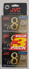 JVC Hi8 Metal 8mm Video Cassette 120 HMP High Res 3-Pack Sealed