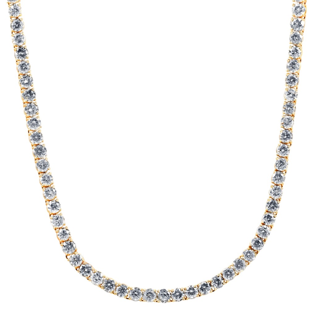 "Iced Out 43.50Ct Natural Diamond Men's Tennis Necklace Solid 14K Yellow Gold 24\""