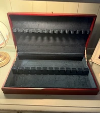 Vtg Wooden Flatware Storage Chest Box Case Brown Service 12 Silverware. Chipping