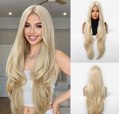 Long Blonde Straight Layered Synthetic Hair Wigs Women Soft Natural Daily