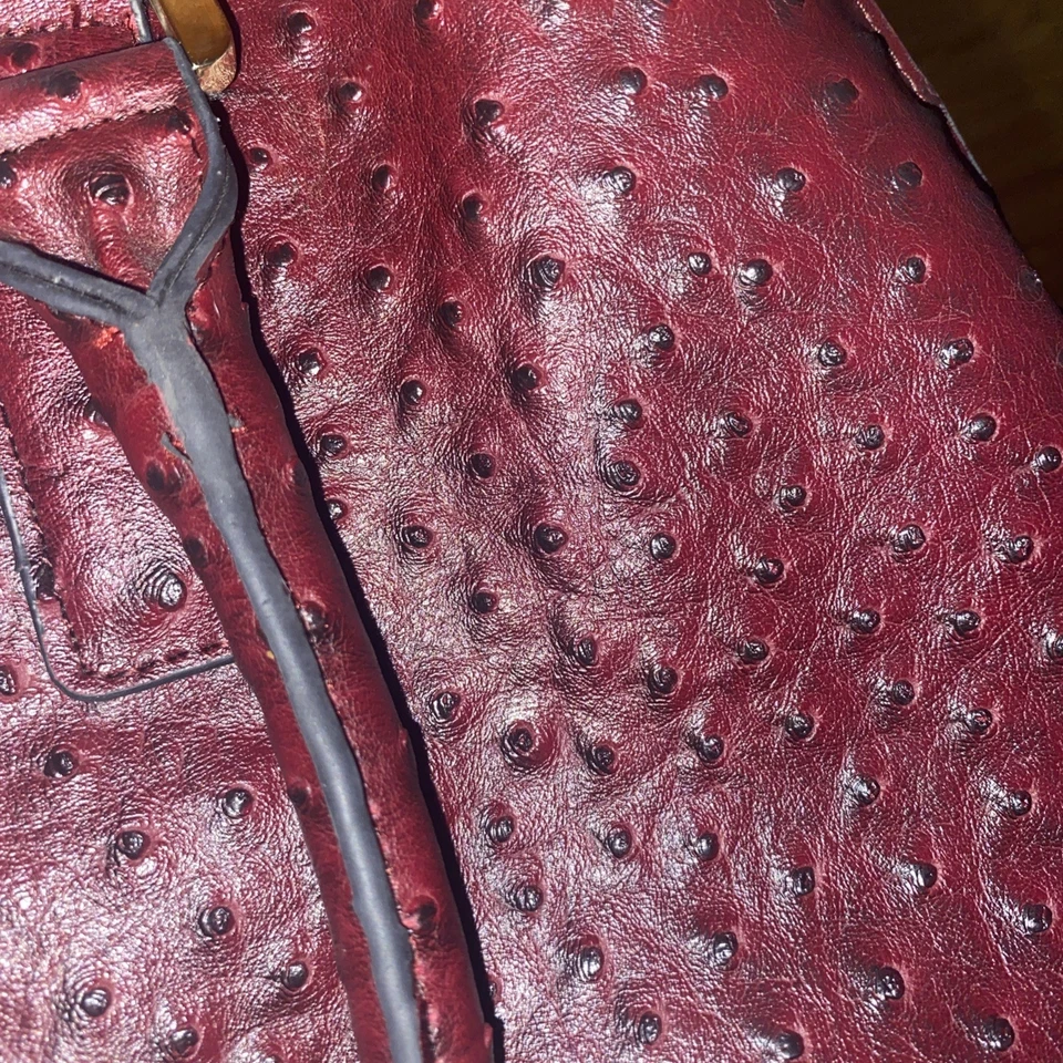 London Fog Tote, Dark Burgundy, Faux Ostrich Material, Used, Great Condition - Image 3 of 4