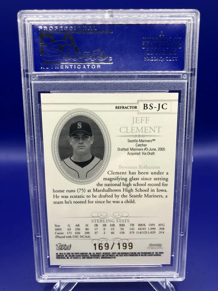 2005 Bowman Sterling Refractor /199 Jeff Clement #BS-JC Rookie RC POP 2 PSA - Image 2 of 2