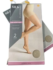 Silk Impressions Pantyhose Size Large Light Support Sheer High Waisted 2Pair NEW