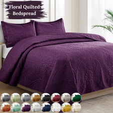 Quilted Floral Bedspread with Pillow Shams 3 Piece Soft Bedding Throw Queen King