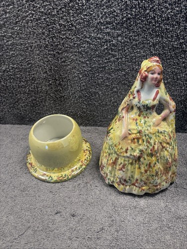 ANTIQUE STAFFORDSHIRE CERAMIC FIGURINE POWDER / TRINKET POT CRINOLINE LADY   - Picture 1 of 15