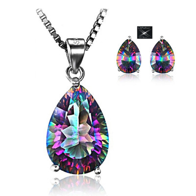 Conjunto Lujo Joyería, Topacio Místico,  Plata Ley S925, Regalo Novia