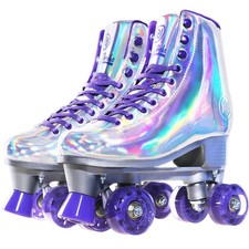 JajaHoho Roller Skates for Women, Holographic High PU Leather Rollerskates,