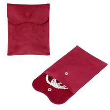 2Pcs Velvet Jewelry Pouches with Snap Button 4.3 x 5 in Storage Bags Red