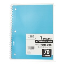 3 Pack Mead Spiral Notebook, College Ruled, 1 Subject, 70 Sheets