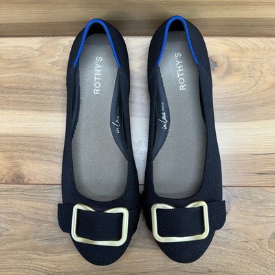 Rothys Emblem Round Flats Womens 12 Black Ballet Slip On Comfort