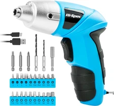 Hi-Spec 27Pc 3.6V Blue USB Small Power Electric Screwdriver Set. Cordless & Rech