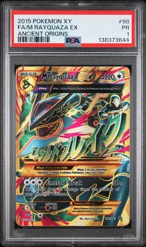 2015 POKEMON XY ANCIENT ORIGINS #98 FULL ART/M RAYQUAZA EX PSA 1