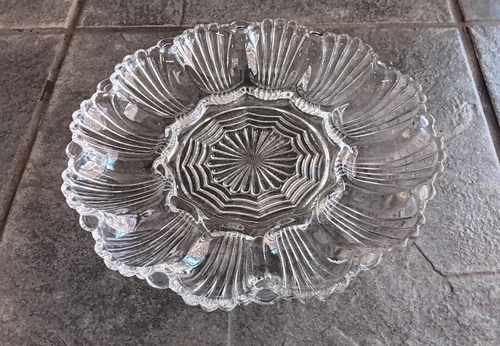 Vtg Deviled Egg Plate Dish Clear Glass Platter Anchor Hocking 9.5"