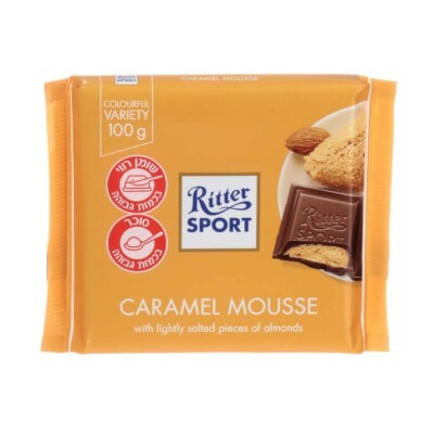 6x Ritter Sport Chocolate Bar, Milk Chocolate Filled With Caramel Mousse, 100g