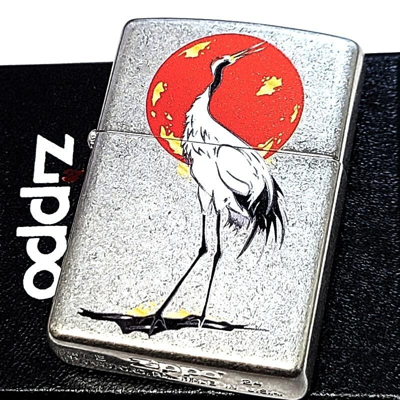 Walter Crane デザイン ZIPPOライター 火花確認 Zippo Crane Japanese Pattern Distressed Print Antique Silver
