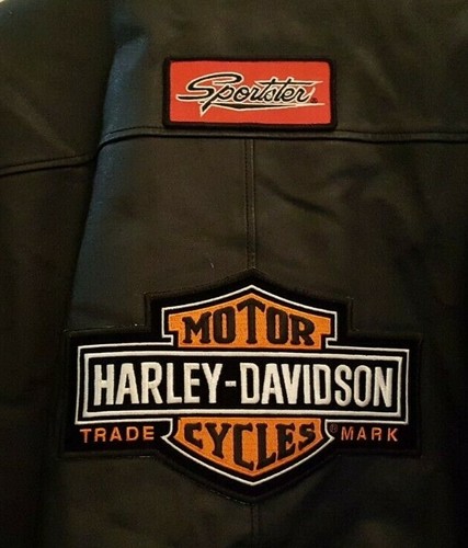 Mens 2XL Black Leather Biker Bomber Jacket w Patches Lined Knit Cuffs and Hem - Picture 6 of 8