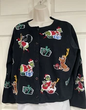 Vintage Michael Simon Dr Seuss Grinch Christmas Sweater Cardigan Holiday Size Lg