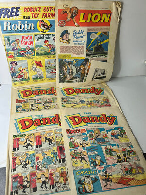 Bundle of 6 1960's Editions of The Dandy, Robin and Lion Comic Books