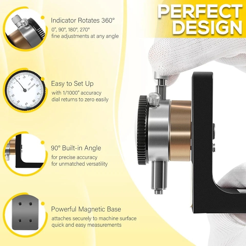 Indicador de dial W1218A 360 grados duradero potente rotacador magnético para cepilladoras Foto 3 de 4