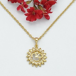 Authentic Women's Jewelry 24K Gold Plated OM AUM symbol Yoga pendant necklace. Chapa Oro