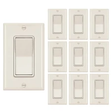 Decora Light Switch Ivory Single Pole Paddle Rocker UL ,15A 120V/277V,10 Pack