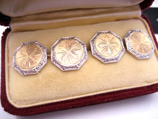 Antique Art Deco CARTER GOUGH 14K Gold & Platinum Guilloche Engrave Cufflinks