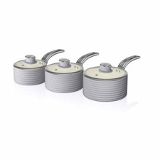 Image of Swan Retro 3 Piece Saucepan Set With Glass Lids 16cm/18cm/20cm - Grey
