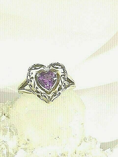 AMETHYST RING HEART RING SOLID 10K YELLOW GOLD AM… - image 1