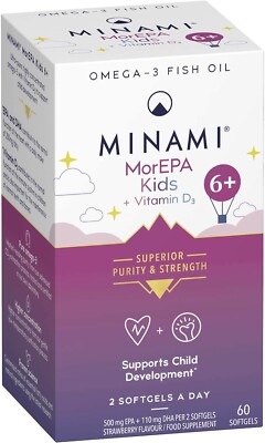 Minami MorEPA Kids 6+ Omega-3   High EPA DHA Fischöl mit Vitamin D3 60 Softgel