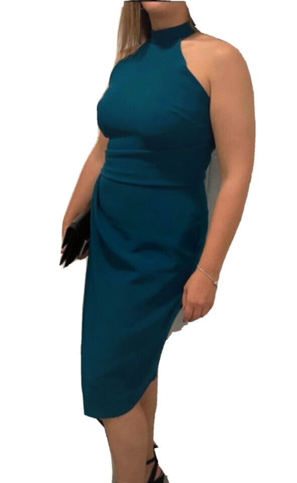 Lipsy Green Bodycon Dress Size 18 Halter Neck Party Evening