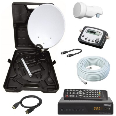 HD Camping Mobile SAT Anlage mit HD Receiver 12 & 230 10m Kabel LNB SAT-Finder 