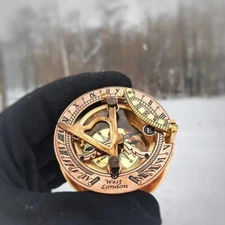 Brass Compass with Leather Case Antique Style Maritime Vintage Sundial Compass