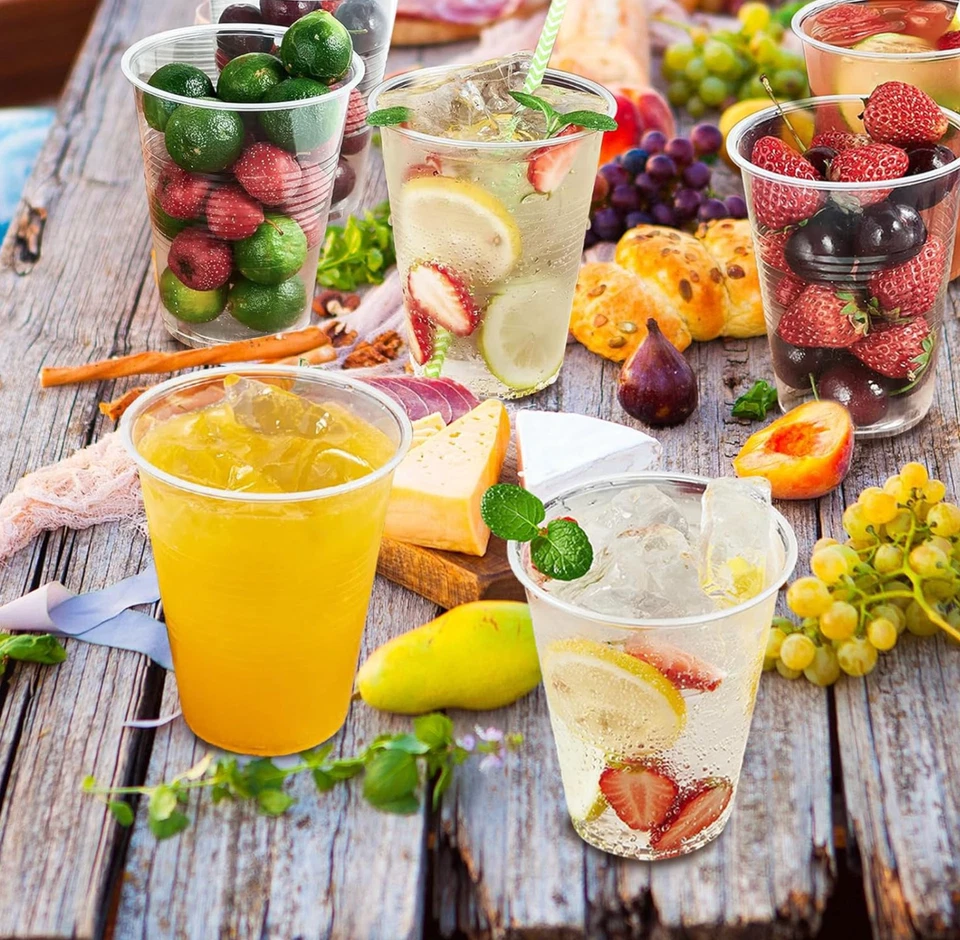 REUSABLE PLASTIC 7/8/9/16OZ CLEAR DRINKING EXTRA STRONG CUPS BEER WATER BULK - image 2 of 2