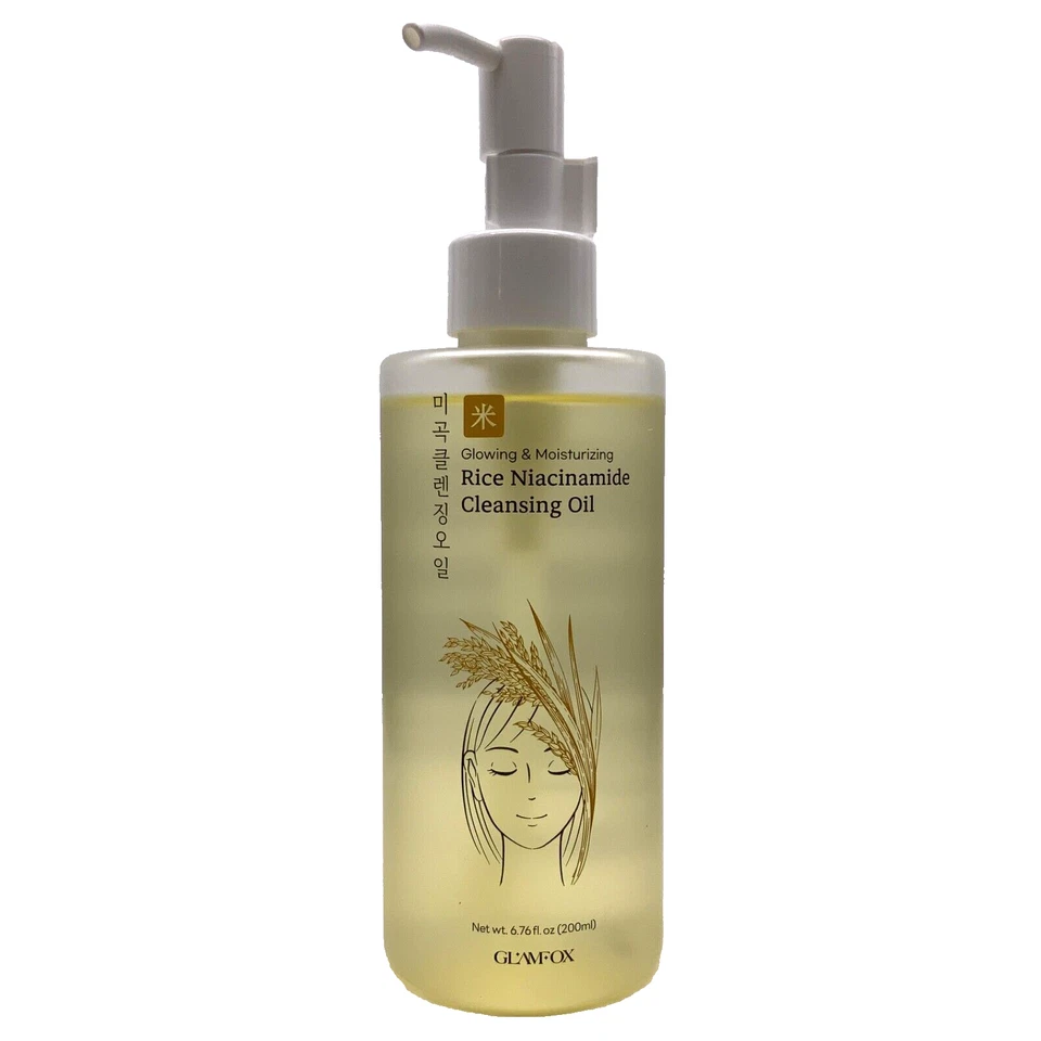 Aceite limpiador de niacinamida de arroz Glamfox 6,76 fl. oz brillante e hidratante Foto 2 de 4