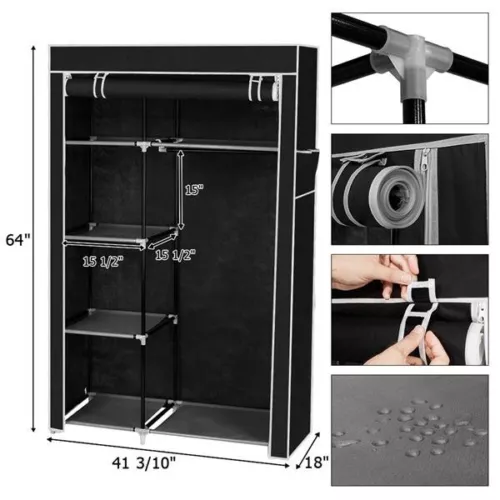 64"Portable Closet Storage Organizer Wardrobe Clothes Rack with Shelves Quality - Picture 9 of 12