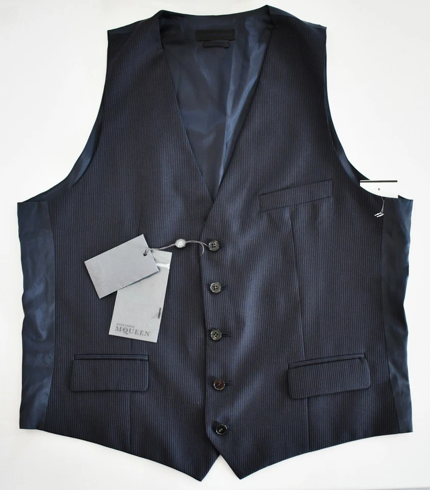 $535 New ALEXANDER MCQUEEN Navy Striped 100% FLEECE WOOL Vest Waistcoat IT-54 L - Image 4 of 4