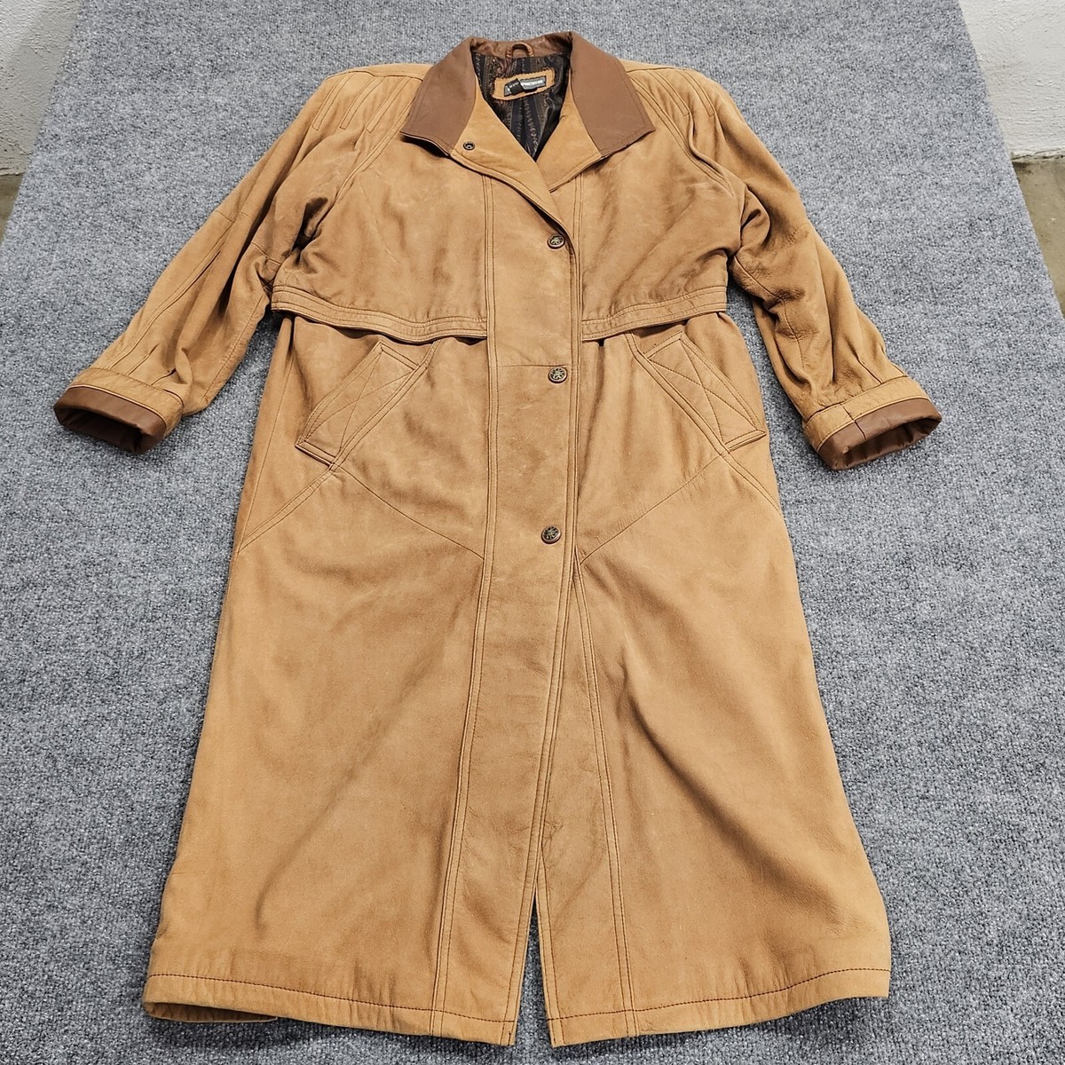 Vintage Maurices Leather Trench Coat Women's Small Brown Western