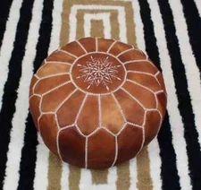 Footstool Pouffe Boho Brown New Pouf Handmade Footrest 24'' Genuine Unstuffed