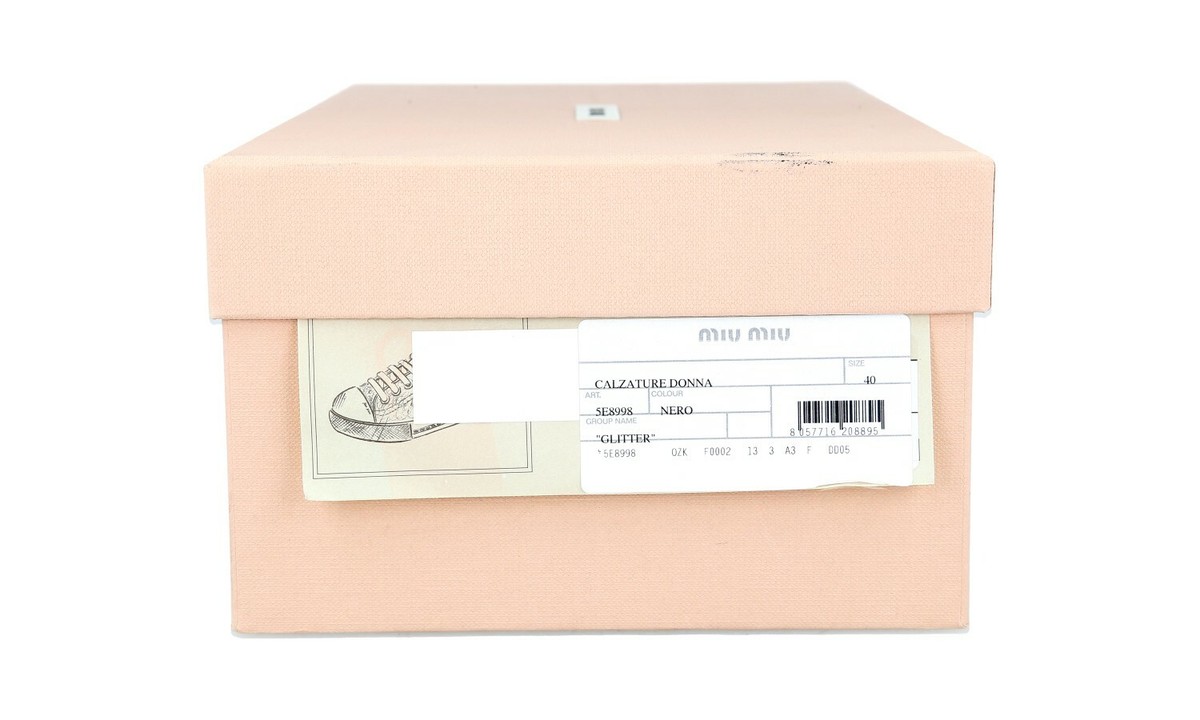 MIU MIU by PRADA GLITTER Cap Toe Sneakers 5E8998 Black NEW