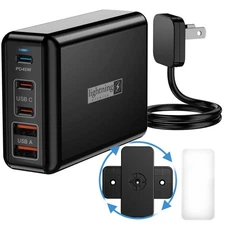 USB C Charger 100W 5 Port Fast Charging Hub, Flat Plug, Phone, Tablet, Laptop