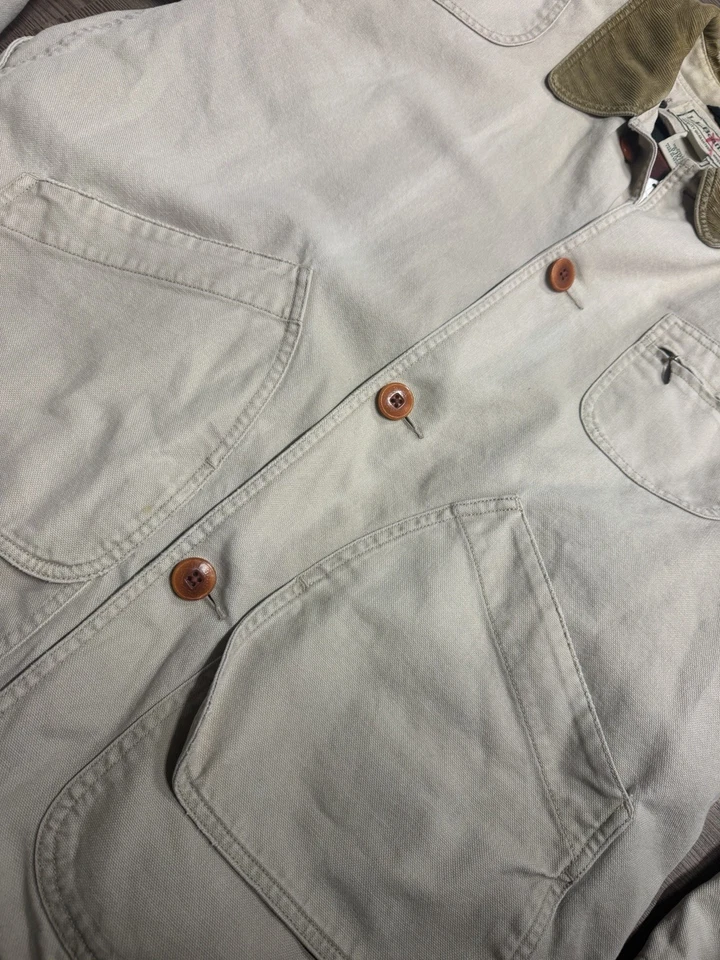 Abrigo LL Bean Franela Forrado Tareas Campo Granero Hombre Grande Tostado Beige Pana Foto 3 de 4