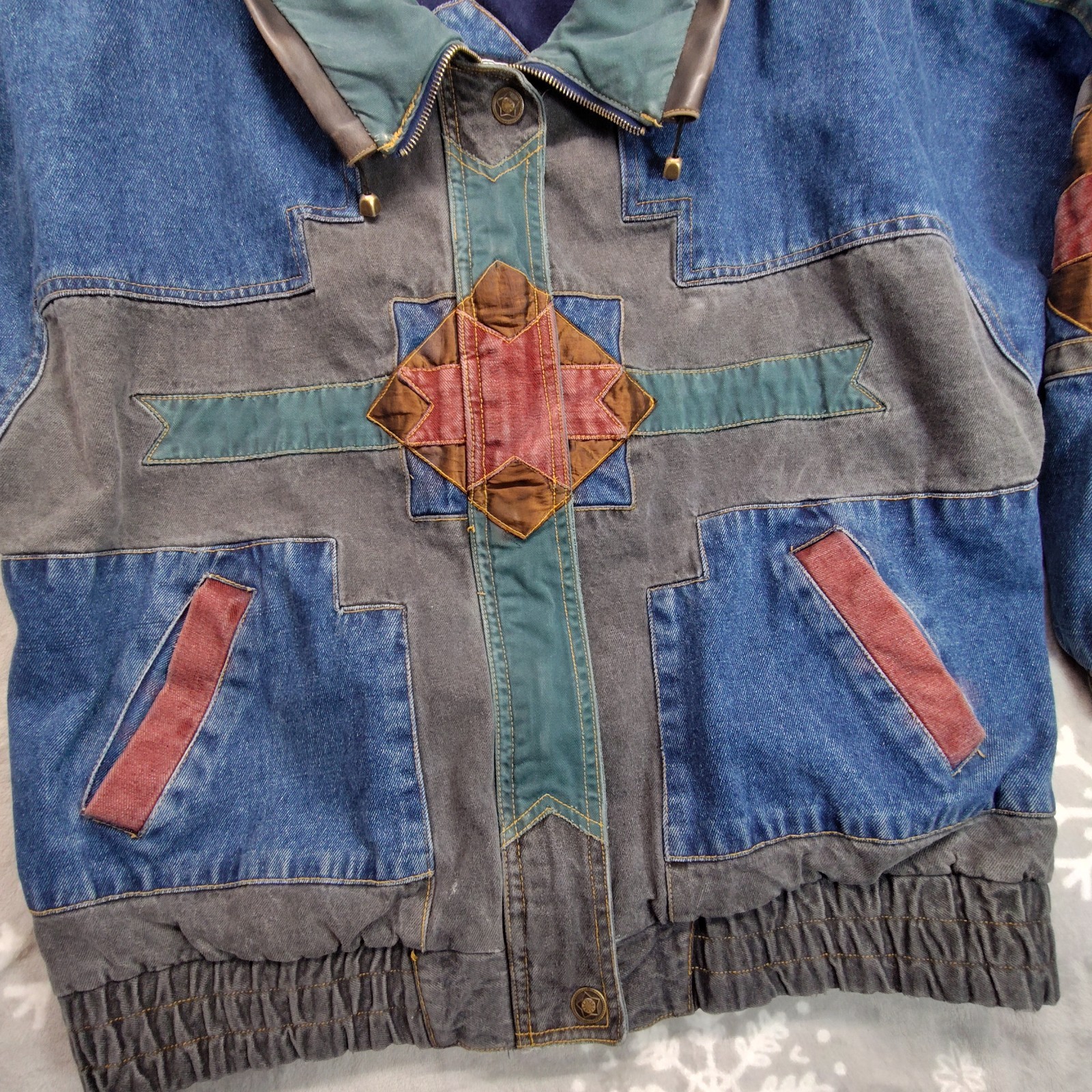 Vtg 80s Patchwork Denim Jacket Size Medium Southw… - image 3