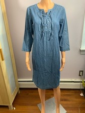 Talbots Chambray Lace-Up Midi Dress - Blue