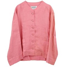 Chanel Single Breasted Collarless Linen Jacket Pink 96P #40 169022