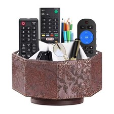 PU Leather Remote Control Holder,360 Degree Spinning TV Remote Caddy,9 Grids ...