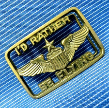 USAF Enlisted Aircrew Wings Belt Buckle Id Rather Be Flying Vtg 70s Brass.CVB631