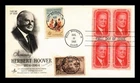 DR JIM STAMPS US COVER PRESIDENT HERBERT HOOVER FDC BLOCK OF 4 COMBO ARTCRAFT