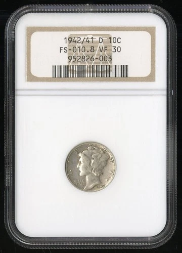 US Coin 1942/41-D Overdate Mercury Silver Dime NGC VF30 NGC FS-010 NO RESERVE!