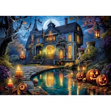 Halloween Haunted House Jigsaw Puzzle 1000 Pieces for Adults Spooky Horror Ni...